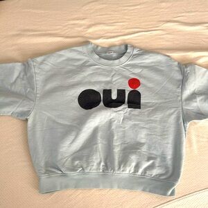 Clare V. Le Drop Pale Blue Oui Sweatshirt, medium, Made in USA, slightly faded